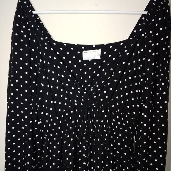 ASOS Design Black White Polka Dots V-Neck Long Sleeves Midi Dress Size 8 - Picture 4 of 9